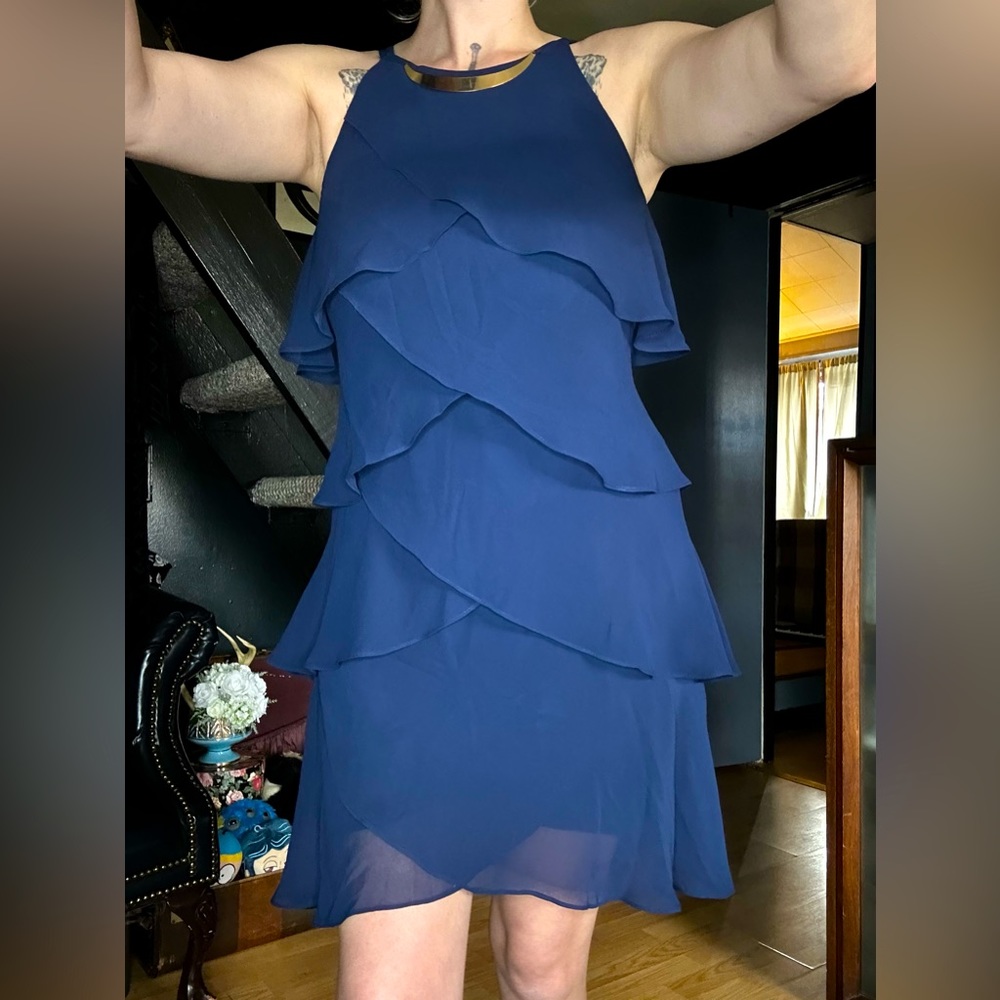 Navy blue chiffon layer dress
